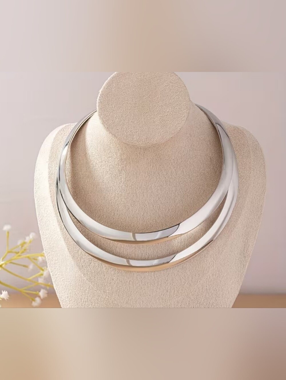 Silver Sculpted Collar Necklace - Women Jewelry